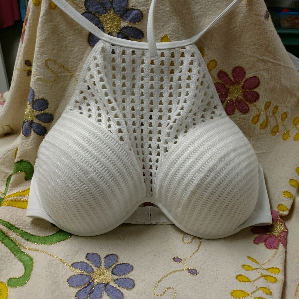 Shade & Shore white crochet high halter bikini top